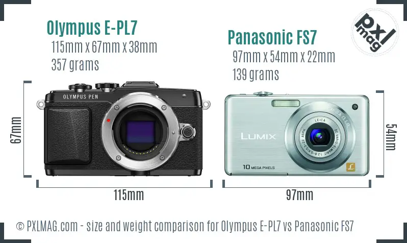 Olympus E-PL7 vs Panasonic FS7 size comparison