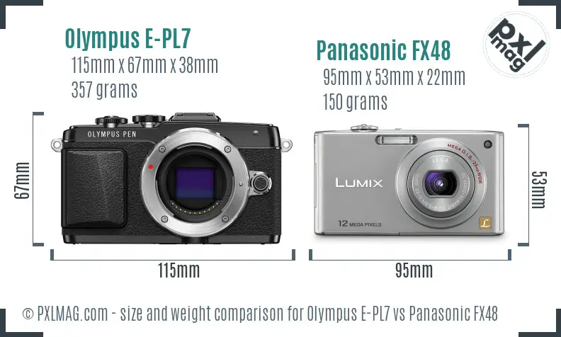 Olympus E-PL7 vs Panasonic FX48 size comparison