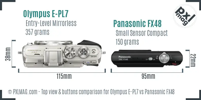Olympus E-PL7 vs Panasonic FX48 top view buttons comparison
