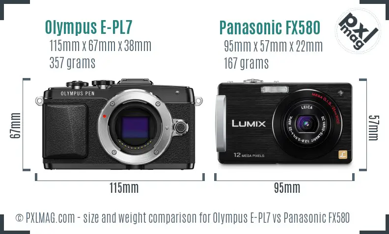 Olympus E-PL7 vs Panasonic FX580 size comparison