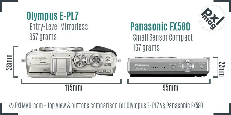 Olympus E-PL7 vs Panasonic FX580 top view buttons comparison