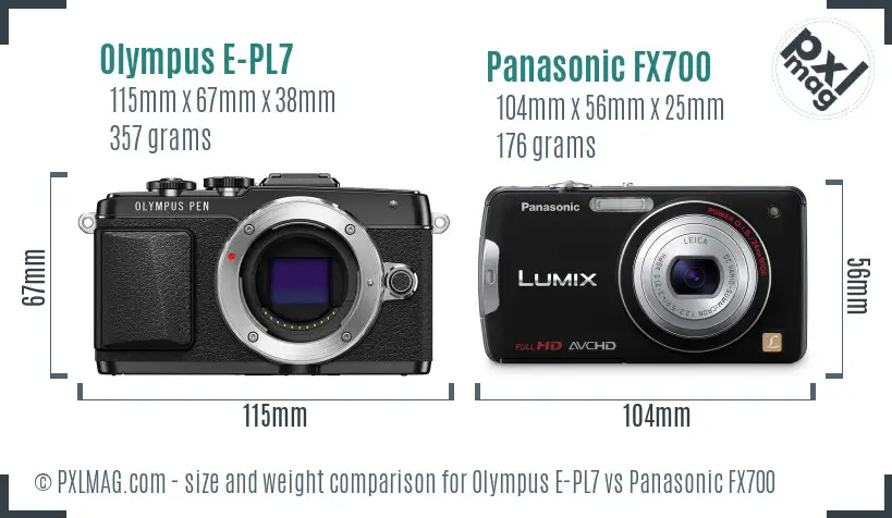 Olympus E-PL7 vs Panasonic FX700 size comparison