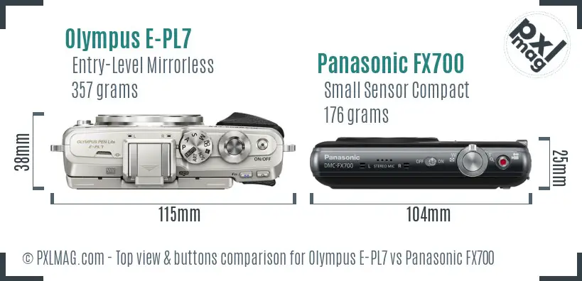 Olympus E-PL7 vs Panasonic FX700 top view buttons comparison
