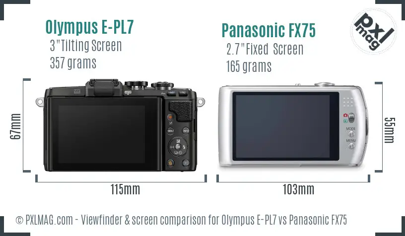 Olympus E-PL7 vs Panasonic FX75 Screen and Viewfinder comparison