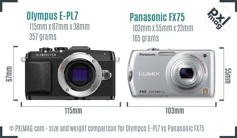 Olympus E-PL7 vs Panasonic FX75 size comparison