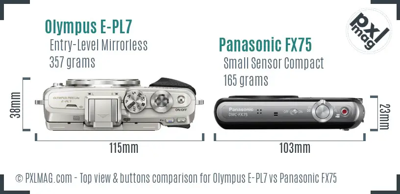 Olympus E-PL7 vs Panasonic FX75 top view buttons comparison