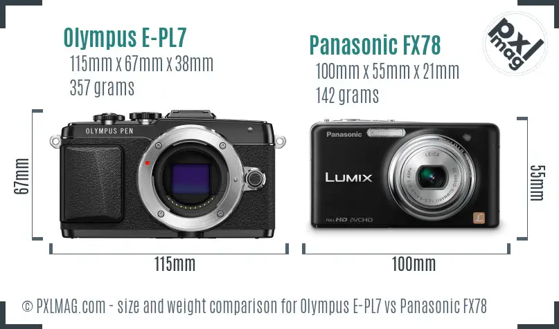 Olympus E-PL7 vs Panasonic FX78 size comparison