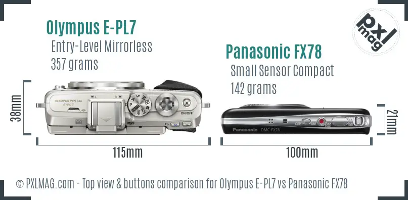 Olympus E-PL7 vs Panasonic FX78 top view buttons comparison