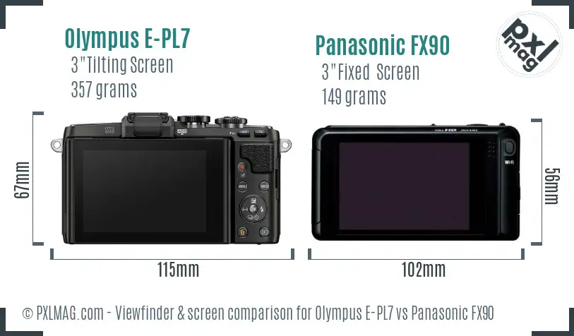 Olympus E-PL7 vs Panasonic FX90 Screen and Viewfinder comparison