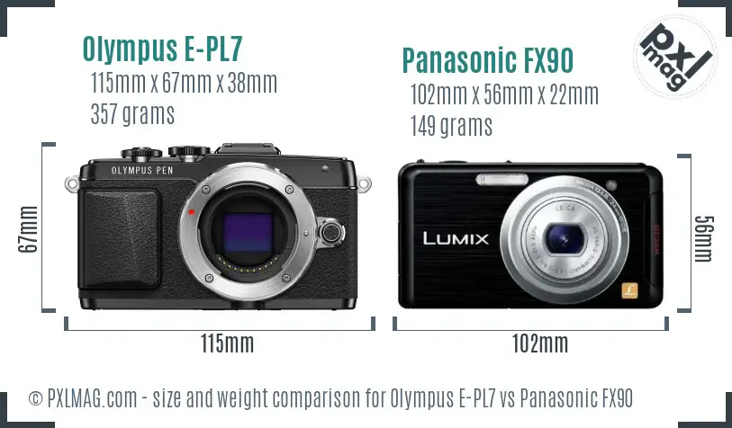 Olympus E-PL7 vs Panasonic FX90 size comparison