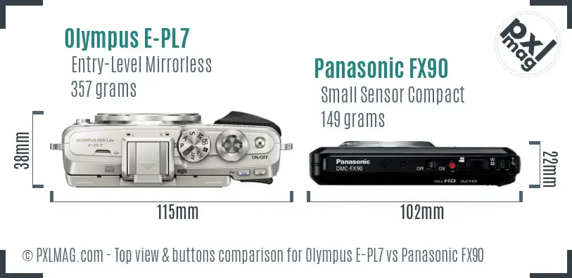 Olympus E-PL7 vs Panasonic FX90 top view buttons comparison