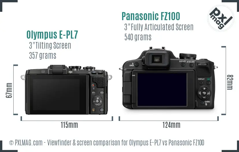 Olympus E-PL7 vs Panasonic FZ100 Screen and Viewfinder comparison