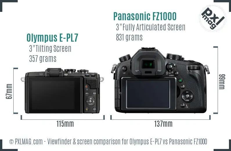 Olympus E-PL7 vs Panasonic FZ1000 Screen and Viewfinder comparison