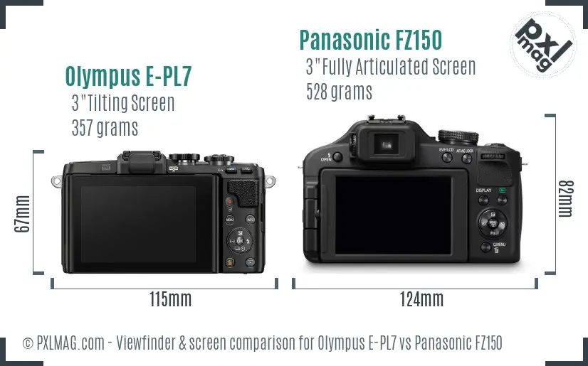 Olympus E-PL7 vs Panasonic FZ150 Screen and Viewfinder comparison