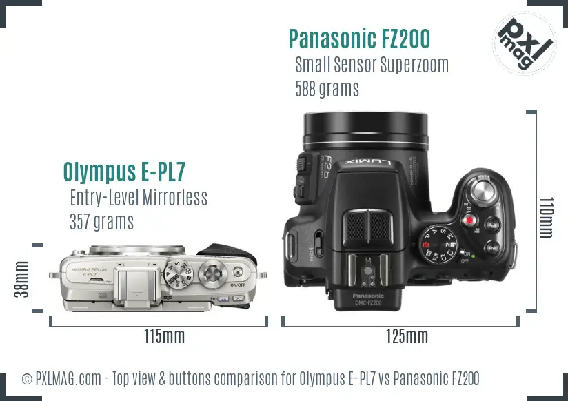 Olympus E-PL7 vs Panasonic FZ200 top view buttons comparison