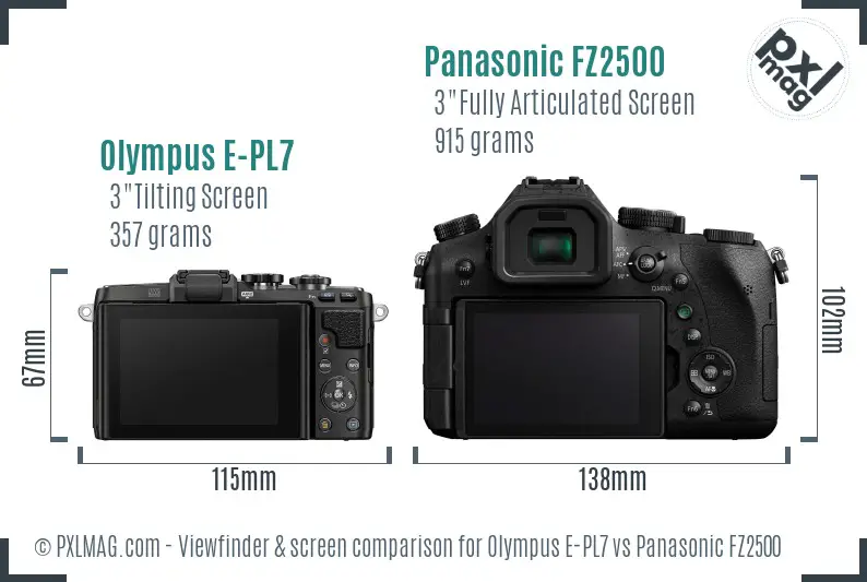 Olympus E-PL7 vs Panasonic FZ2500 Screen and Viewfinder comparison