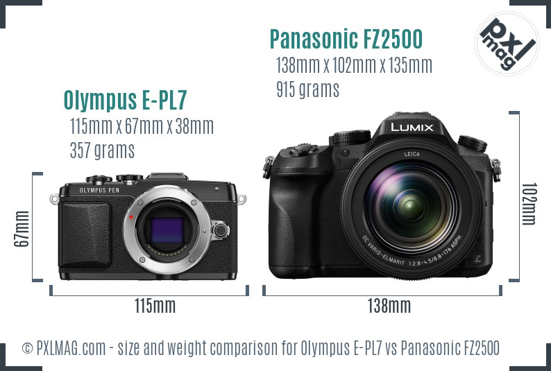 Olympus E-PL7 vs Panasonic FZ2500 size comparison