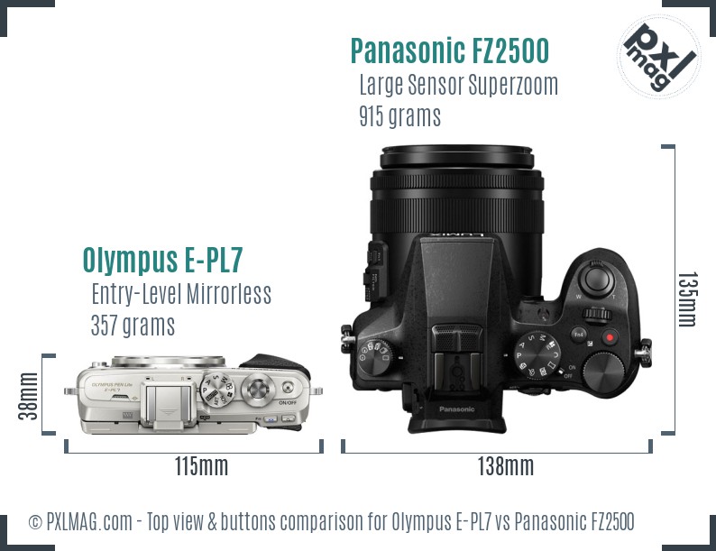 Olympus E-PL7 vs Panasonic FZ2500 top view buttons comparison