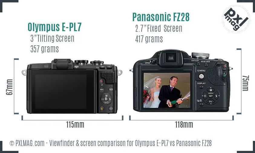 Olympus E-PL7 vs Panasonic FZ28 Screen and Viewfinder comparison