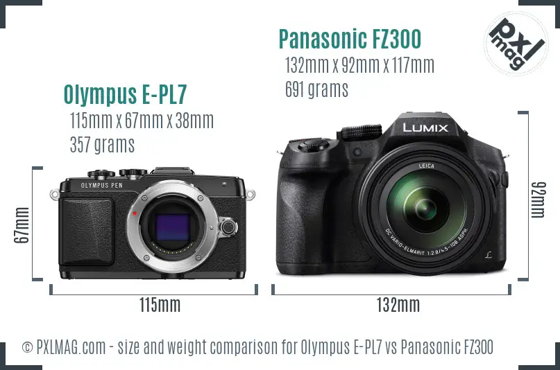 Olympus E-PL7 vs Panasonic FZ300 size comparison
