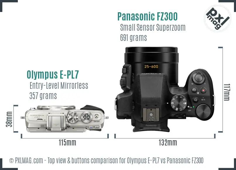Olympus E-PL7 vs Panasonic FZ300 top view buttons comparison