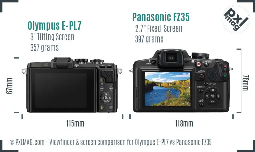 Olympus E-PL7 vs Panasonic FZ35 Screen and Viewfinder comparison