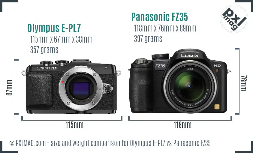 Olympus E-PL7 vs Panasonic FZ35 size comparison