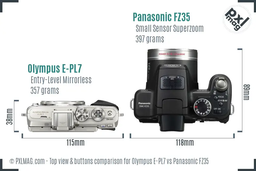 Olympus E-PL7 vs Panasonic FZ35 top view buttons comparison