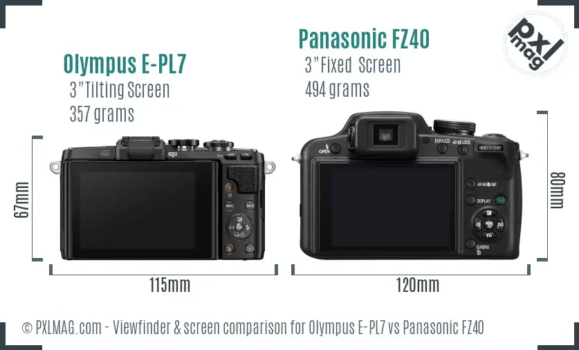 Olympus E-PL7 vs Panasonic FZ40 Screen and Viewfinder comparison