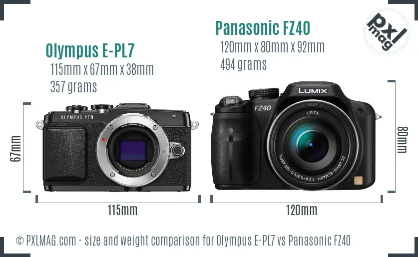 Olympus E-PL7 vs Panasonic FZ40 size comparison