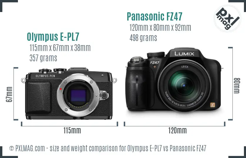 Olympus E-PL7 vs Panasonic FZ47 size comparison
