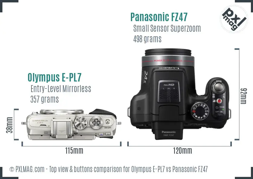 Olympus E-PL7 vs Panasonic FZ47 top view buttons comparison