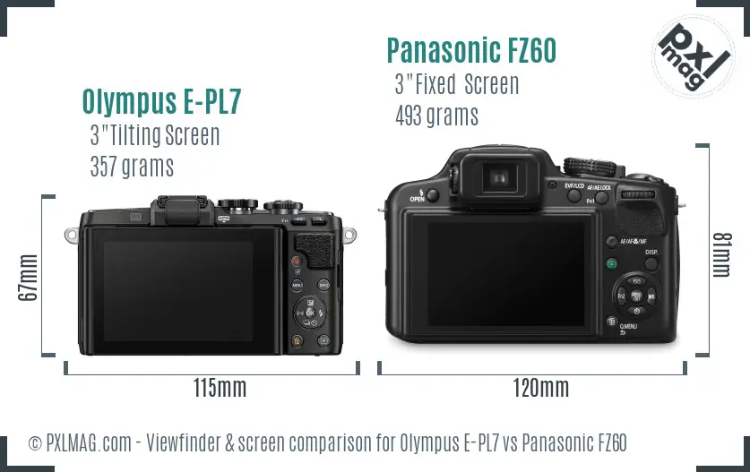 Olympus E-PL7 vs Panasonic FZ60 Screen and Viewfinder comparison