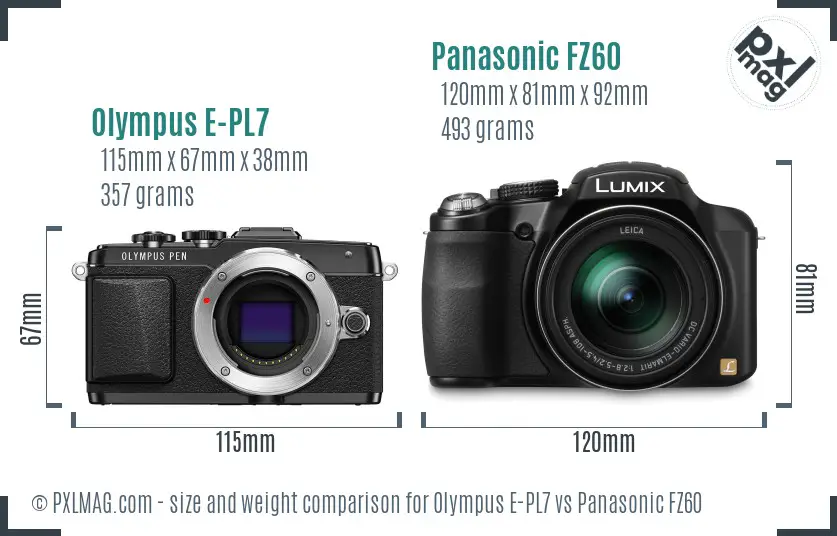 Olympus E-PL7 vs Panasonic FZ60 size comparison