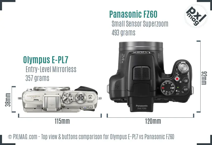 Olympus E-PL7 vs Panasonic FZ60 top view buttons comparison