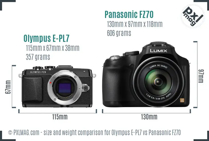 Olympus E-PL7 vs Panasonic FZ70 size comparison