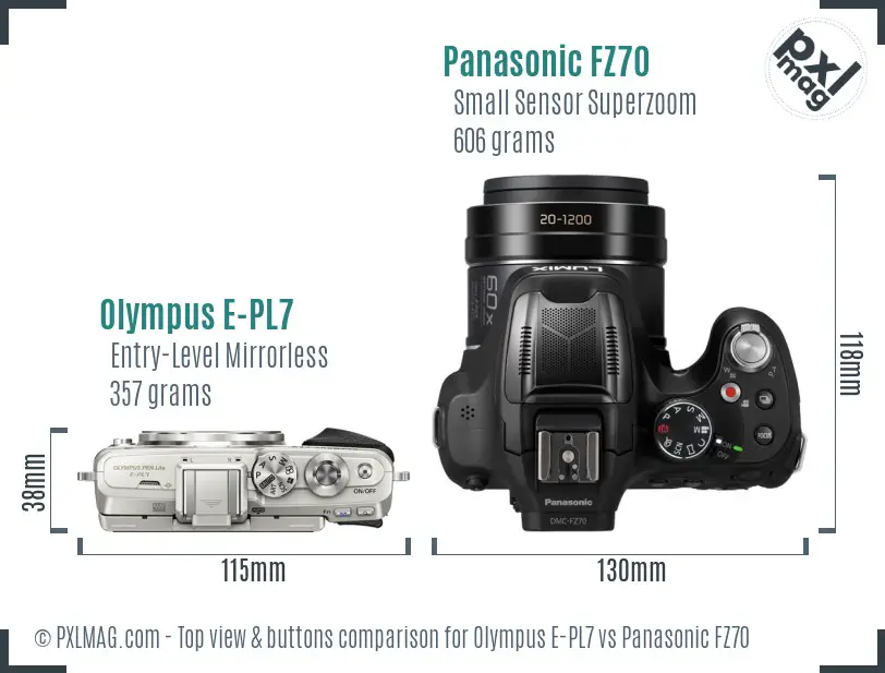 Olympus E-PL7 vs Panasonic FZ70 top view buttons comparison