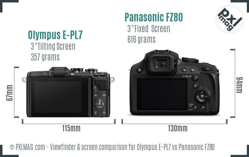 Olympus E-PL7 vs Panasonic FZ80 Screen and Viewfinder comparison