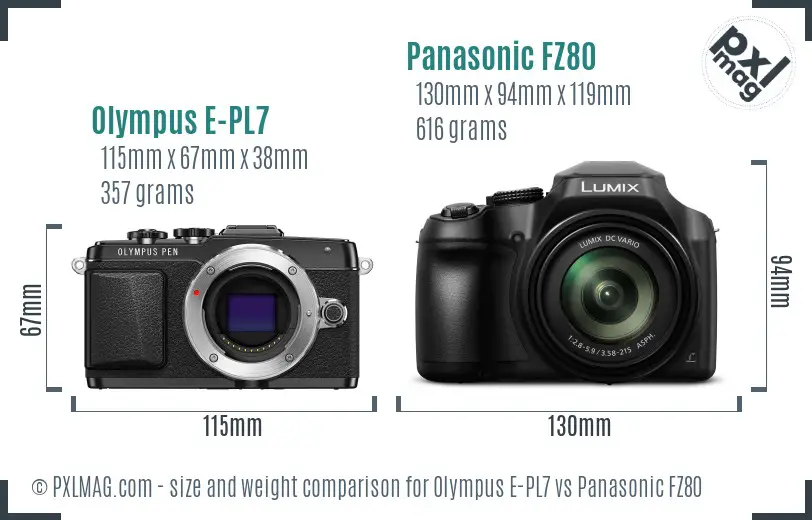 Olympus E-PL7 vs Panasonic FZ80 size comparison