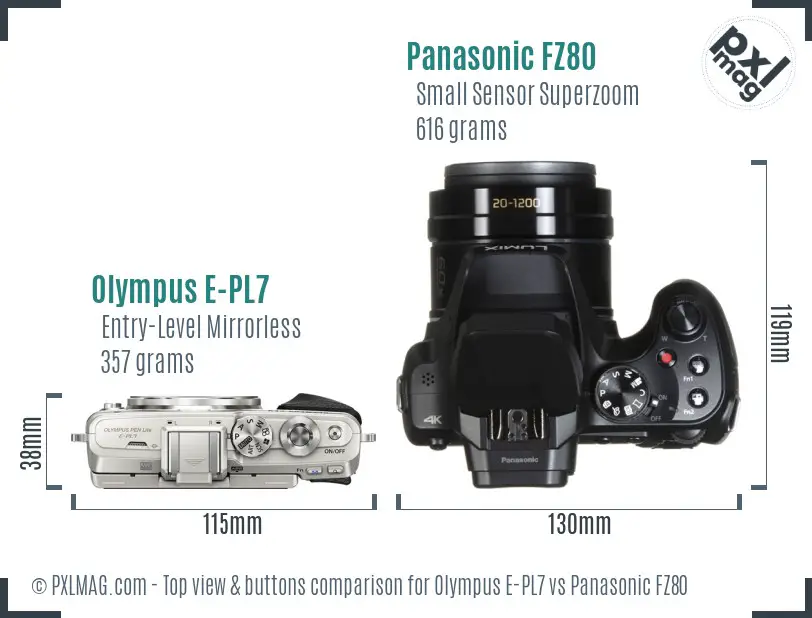 Olympus E-PL7 vs Panasonic FZ80 top view buttons comparison