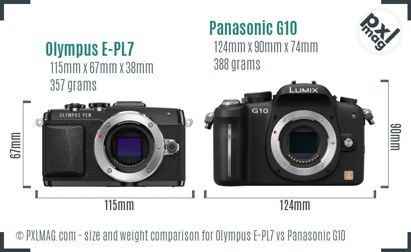 Olympus E-PL7 vs Panasonic G10 size comparison