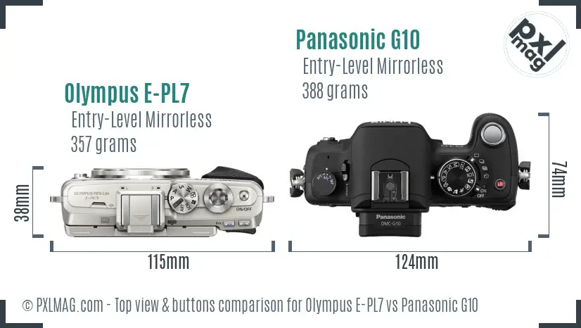 Olympus E-PL7 vs Panasonic G10 top view buttons comparison
