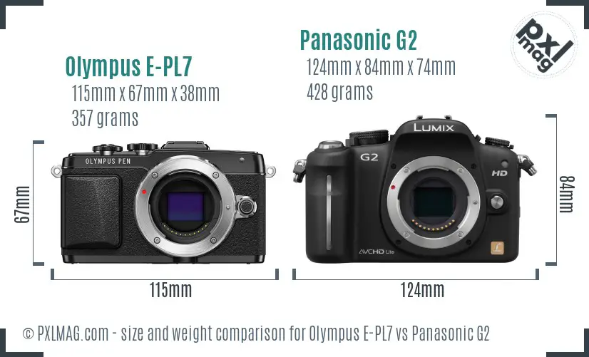 Olympus E-PL7 vs Panasonic G2 size comparison