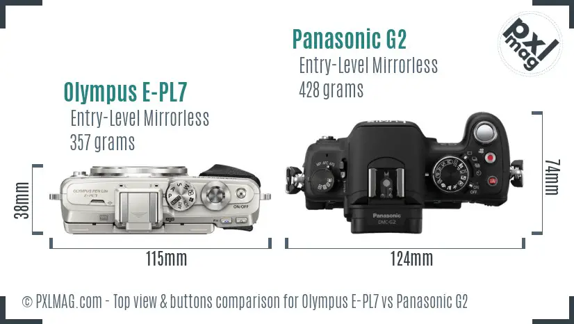 Olympus E-PL7 vs Panasonic G2 top view buttons comparison
