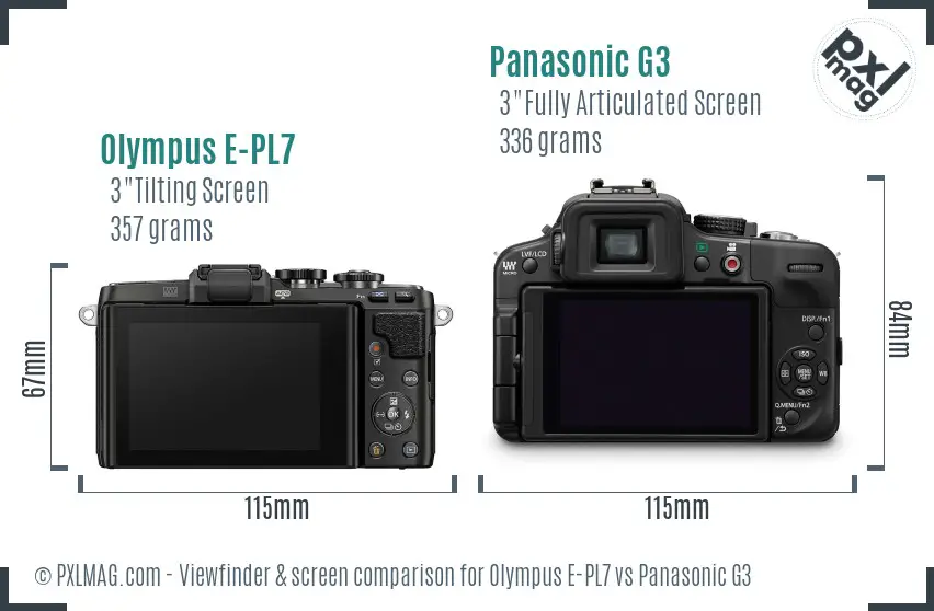 Olympus E-PL7 vs Panasonic G3 Screen and Viewfinder comparison