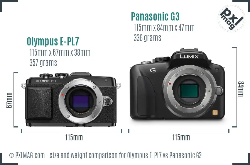 Olympus E-PL7 vs Panasonic G3 size comparison