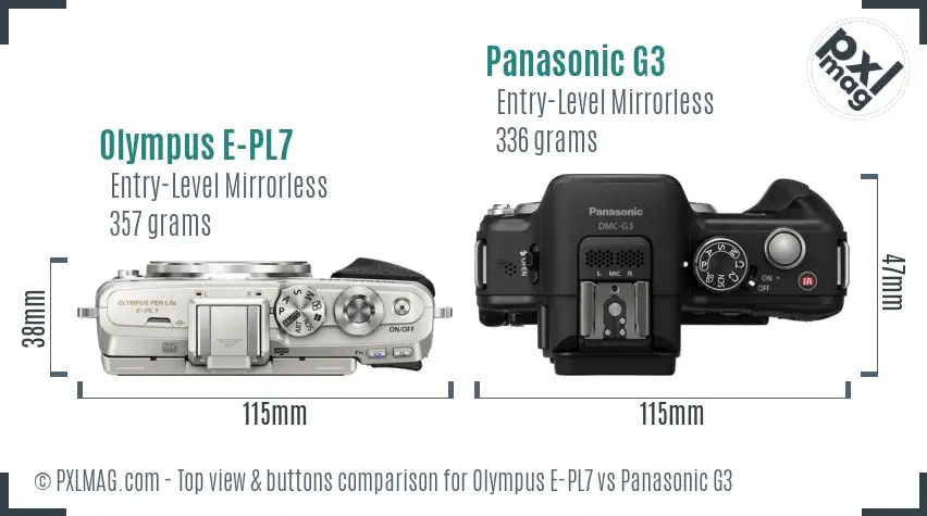 Olympus E-PL7 vs Panasonic G3 top view buttons comparison
