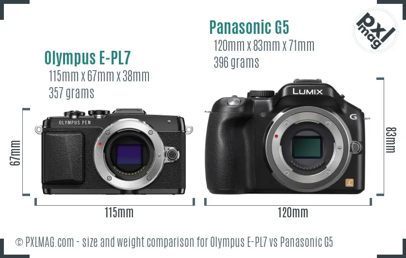 Olympus E-PL7 vs Panasonic G5 size comparison