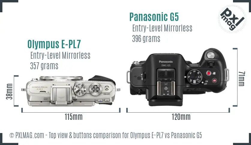 Olympus E-PL7 vs Panasonic G5 top view buttons comparison