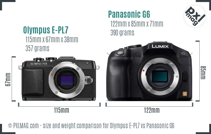 Olympus E-PL7 vs Panasonic G6 size comparison